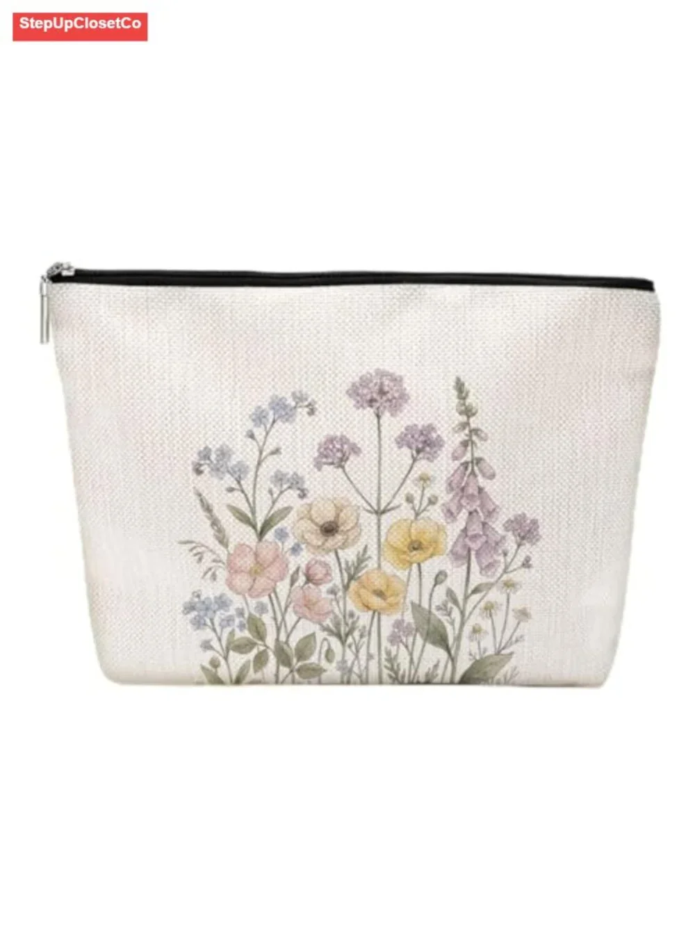 Cotton Linen Makeup Bag Floral Toiletry Travel Pouch with Zipper Storage